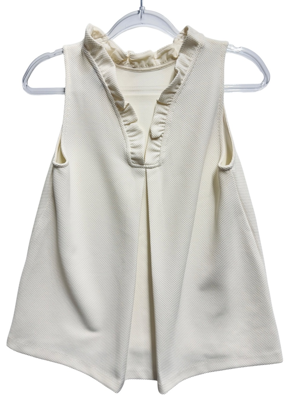 Woven Structured Knit Ruffle Tunic Blouse Tank Top
